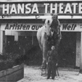 Foto Rundgang Hamburg-St. Georg: Elefantenkuh Nelly vor dem Bhneneingang des Hansa-Variet-Theaters 1949.